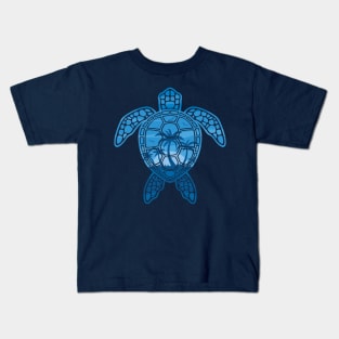 Tropical Island Sea Turtle Design in Blue Kids T-Shirt